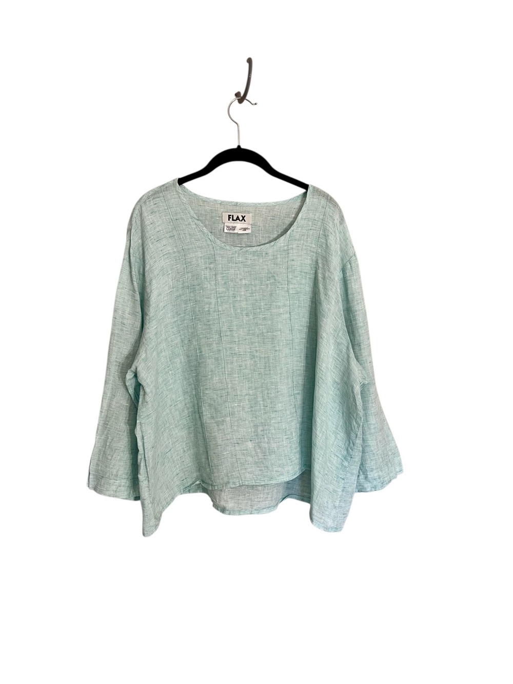 Flax linen scoop neck boxy relaxed mint green long sleeve top sz L lagenlook